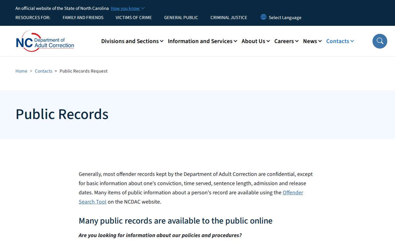 North Carolina public records request for Scotland County prison release records
