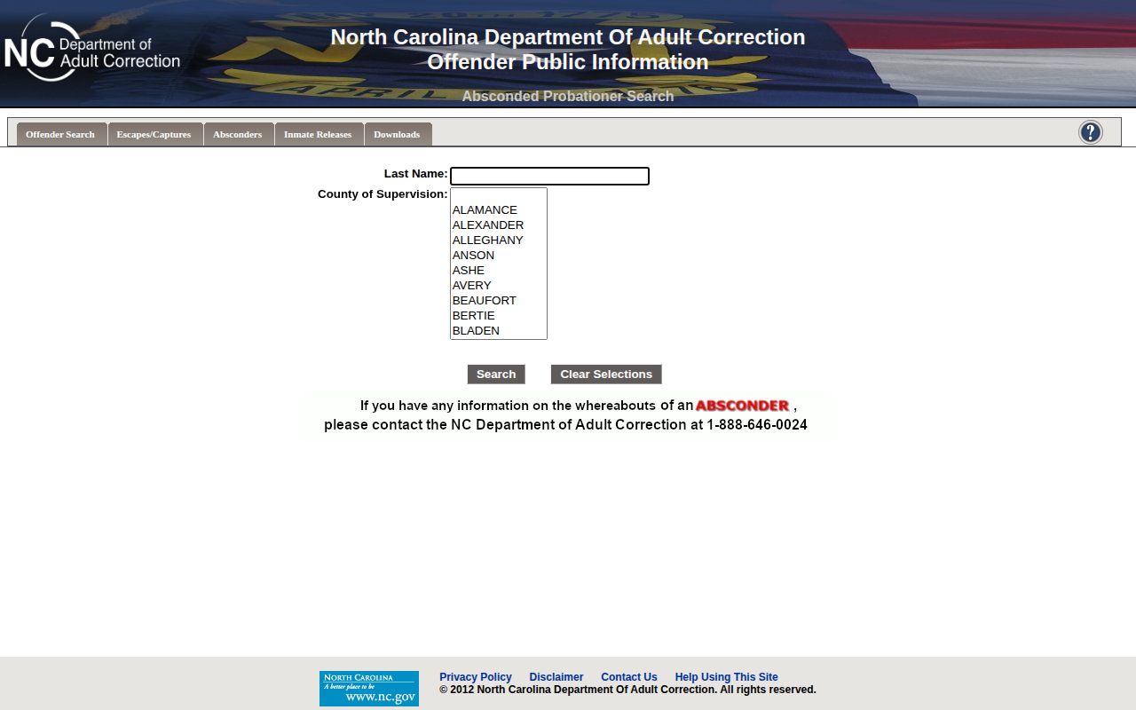 NCDAC absconder search for Scotland County probation and parole verification
