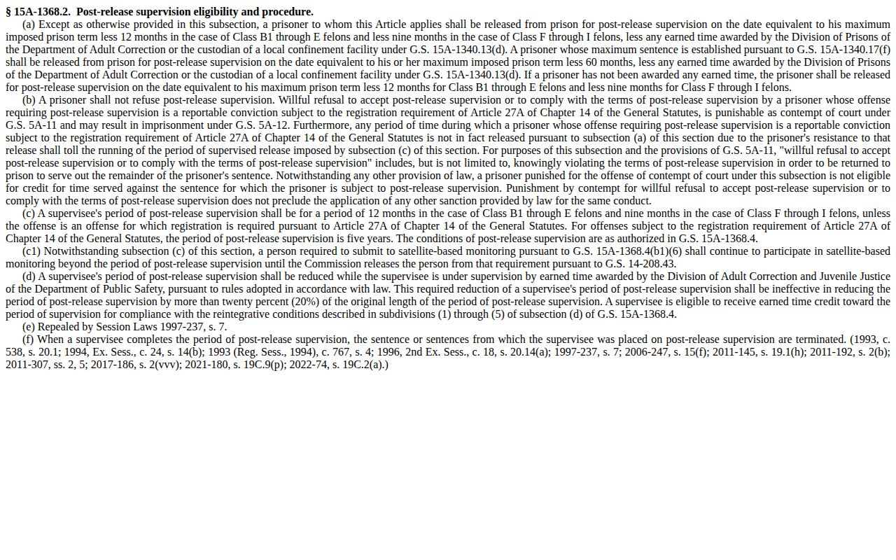 North Carolina post-release supervision law for Scotland County release date records